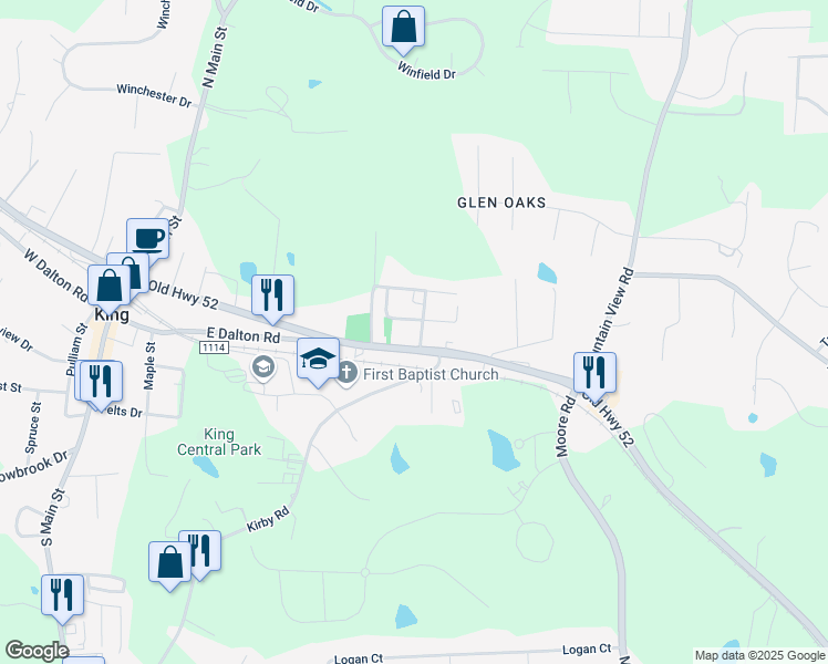 map of restaurants, bars, coffee shops, grocery stores, and more near 201 Church Street in King