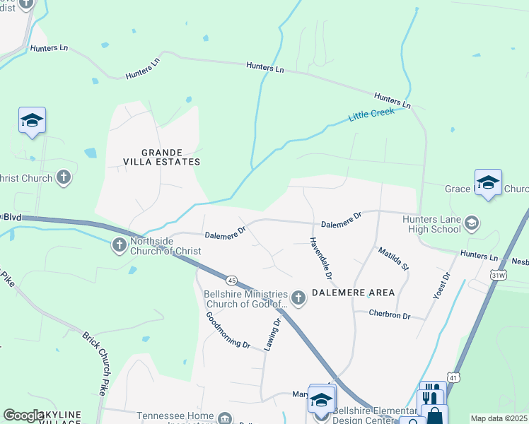 map of restaurants, bars, coffee shops, grocery stores, and more near 1246 Dalemere Dr in Nashville