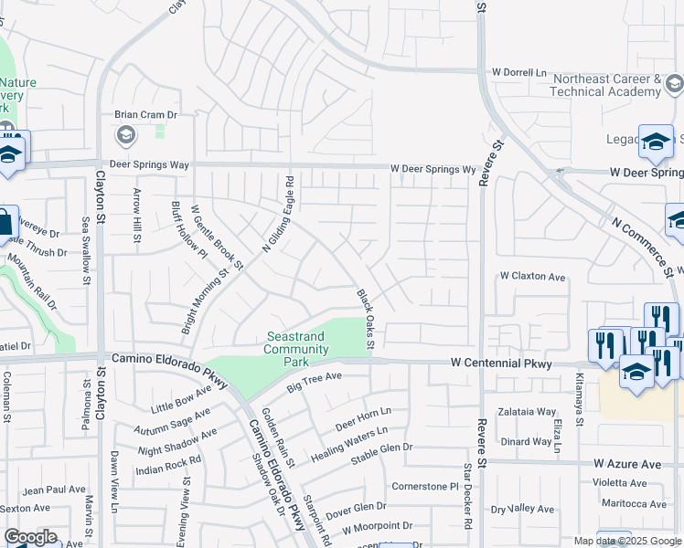 map of restaurants, bars, coffee shops, grocery stores, and more near 6552 Black Oaks Street in North Las Vegas