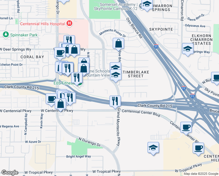 map of restaurants, bars, coffee shops, grocery stores, and more near 6605 Grand Montecito Parkway in Las Vegas