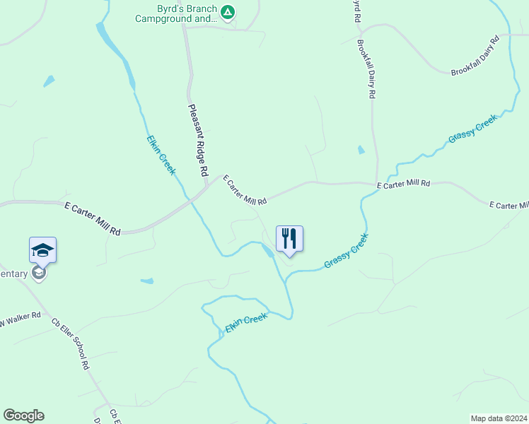 map of restaurants, bars, coffee shops, grocery stores, and more near 1082 East Carter Mill Road in Elkin