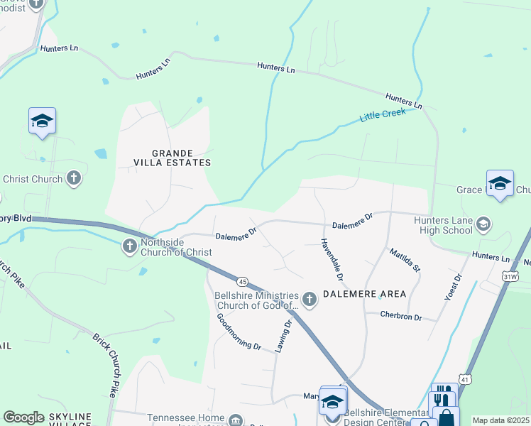 map of restaurants, bars, coffee shops, grocery stores, and more near 1246 Dalemere Drive in Nashville