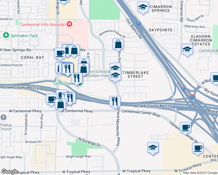 map of restaurants, bars, coffee shops, grocery stores, and more near 6605 Grand Montecito Parkway in Las Vegas