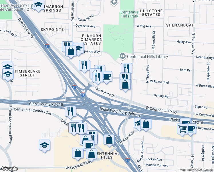 map of restaurants, bars, coffee shops, grocery stores, and more near 6480 Sky Pointe Drive in Las Vegas