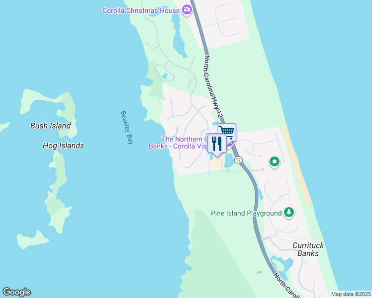 map of restaurants, bars, coffee shops, grocery stores, and more near 518 Magnolia Way in Corolla