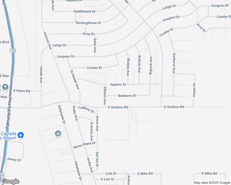 map of restaurants, bars, coffee shops, grocery stores, and more near 1640 Bayberry Street in Pahrump
