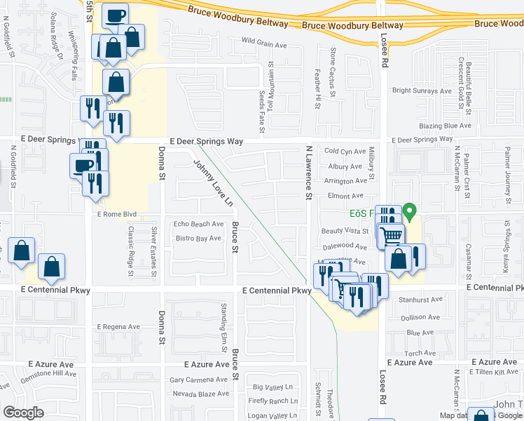 map of restaurants, bars, coffee shops, grocery stores, and more near 7030 Toll Mountain Street in North Las Vegas