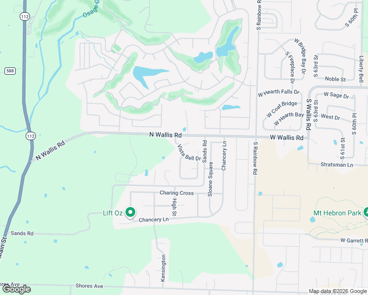 map of restaurants, bars, coffee shops, grocery stores, and more near Vista Bell Drive in Rogers