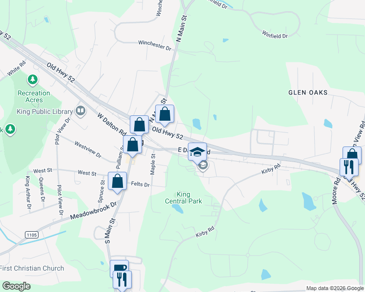 map of restaurants, bars, coffee shops, grocery stores, and more near 310 East King Street in King