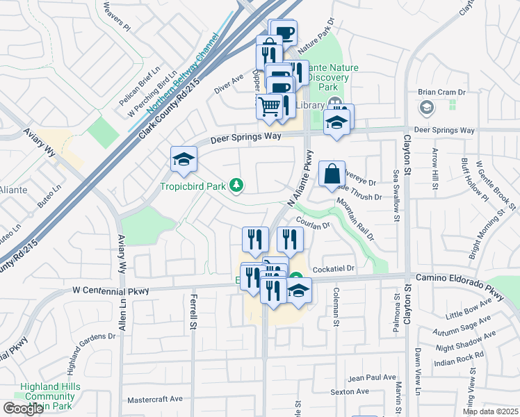 map of restaurants, bars, coffee shops, grocery stores, and more near 2909 Tropicbird Drive in North Las Vegas