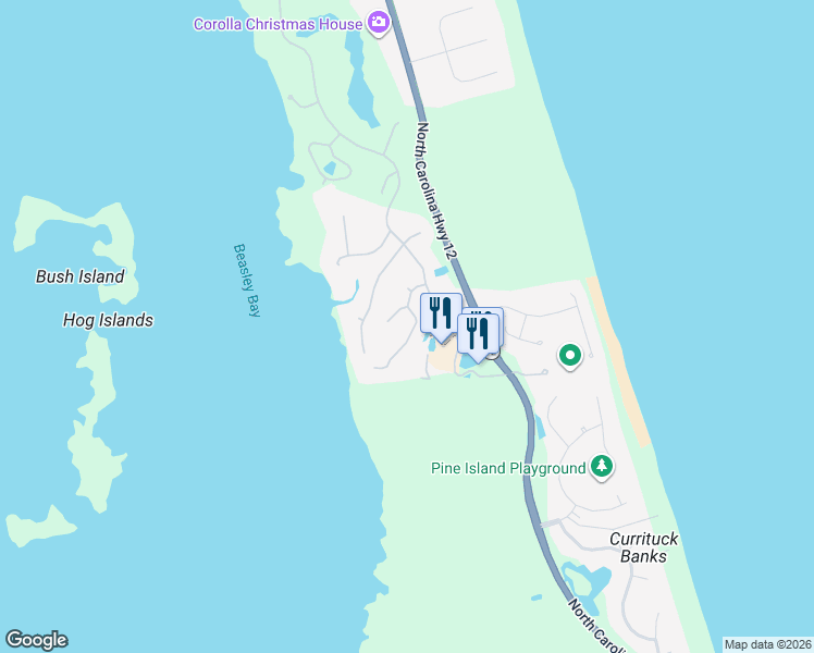 map of restaurants, bars, coffee shops, grocery stores, and more near 509-511 Oak View Court in Corolla