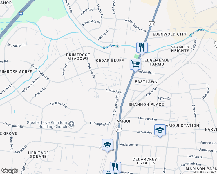 map of restaurants, bars, coffee shops, grocery stores, and more near 110 1 Mile Parkway in Nashville
