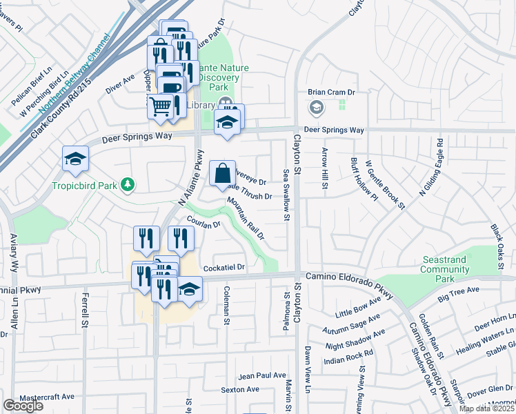 map of restaurants, bars, coffee shops, grocery stores, and more near 2136 Marsh Tern Court in North Las Vegas