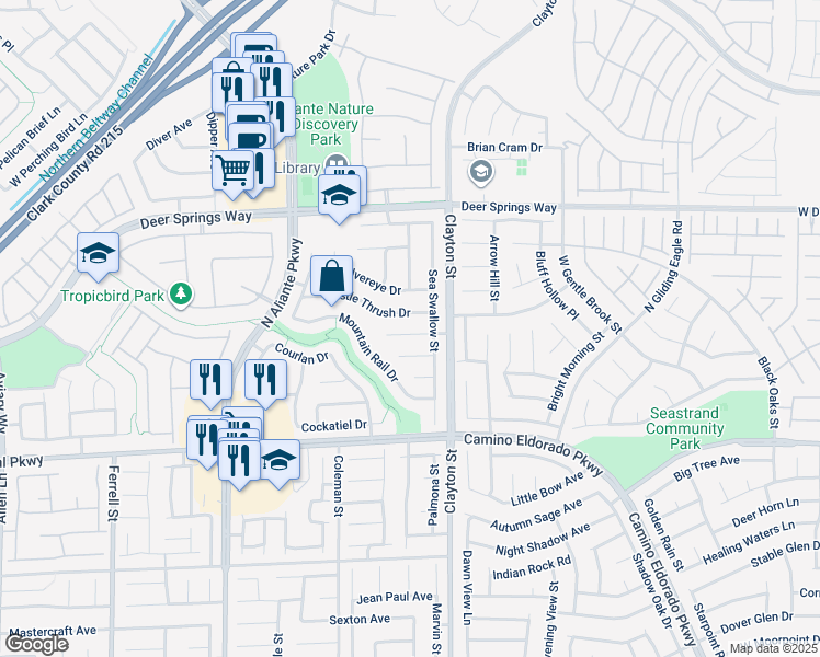 map of restaurants, bars, coffee shops, grocery stores, and more near 2120 Marsh Tern Court in North Las Vegas