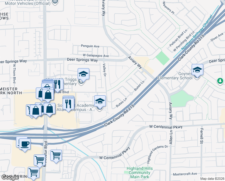 map of restaurants, bars, coffee shops, grocery stores, and more near 4220 Great Egret Lane in North Las Vegas