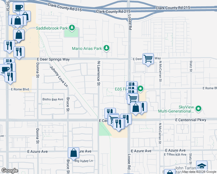 map of restaurants, bars, coffee shops, grocery stores, and more near Lawrence Street in North Las Vegas