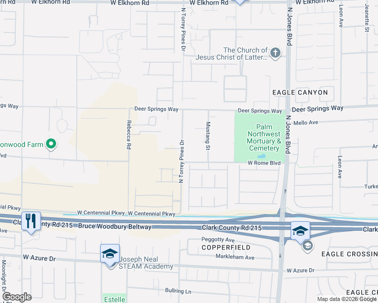 map of restaurants, bars, coffee shops, grocery stores, and more near 6388 West Rome Boulevard in Las Vegas