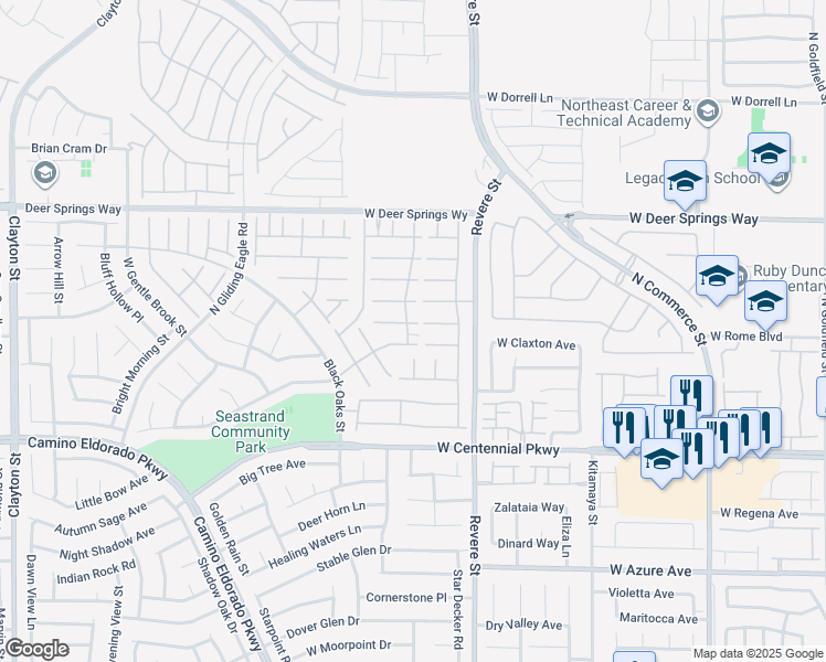 map of restaurants, bars, coffee shops, grocery stores, and more near 909 Aspen Hollow Court in North Las Vegas