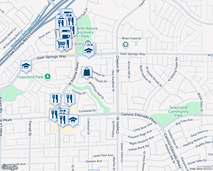 map of restaurants, bars, coffee shops, grocery stores, and more near 2120 Marsh Tern Court in North Las Vegas