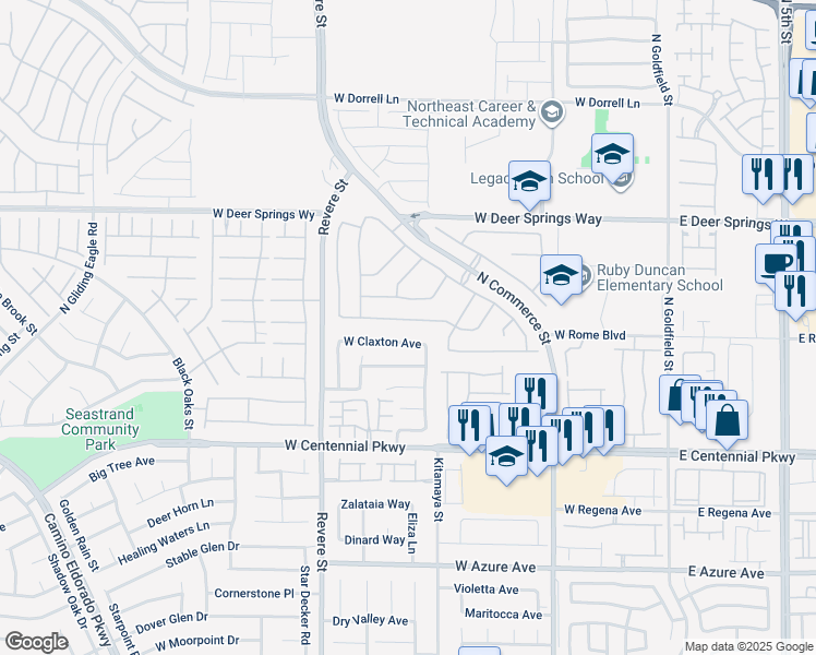 map of restaurants, bars, coffee shops, grocery stores, and more near 533 Regal Robin Way in North Las Vegas