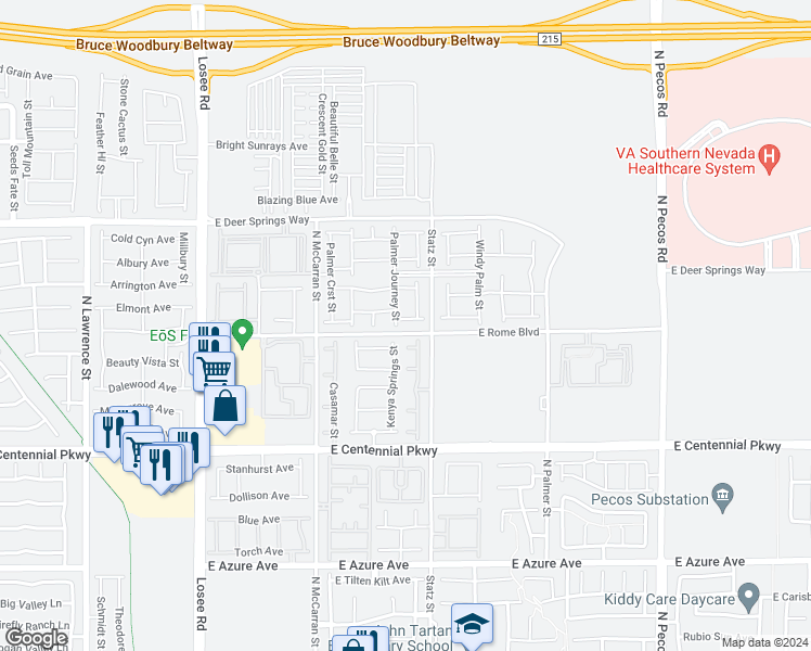 map of restaurants, bars, coffee shops, grocery stores, and more near 2909 Little Current Road in North Las Vegas