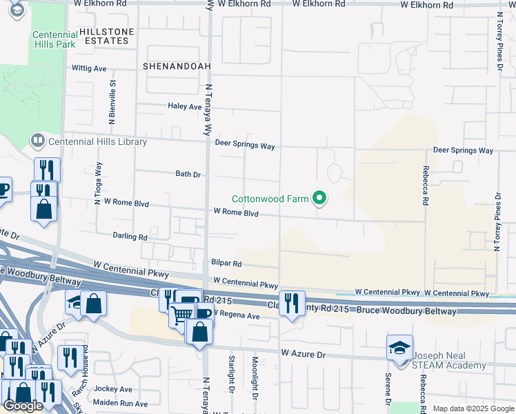 map of restaurants, bars, coffee shops, grocery stores, and more near 7060 West Rome Boulevard in Las Vegas