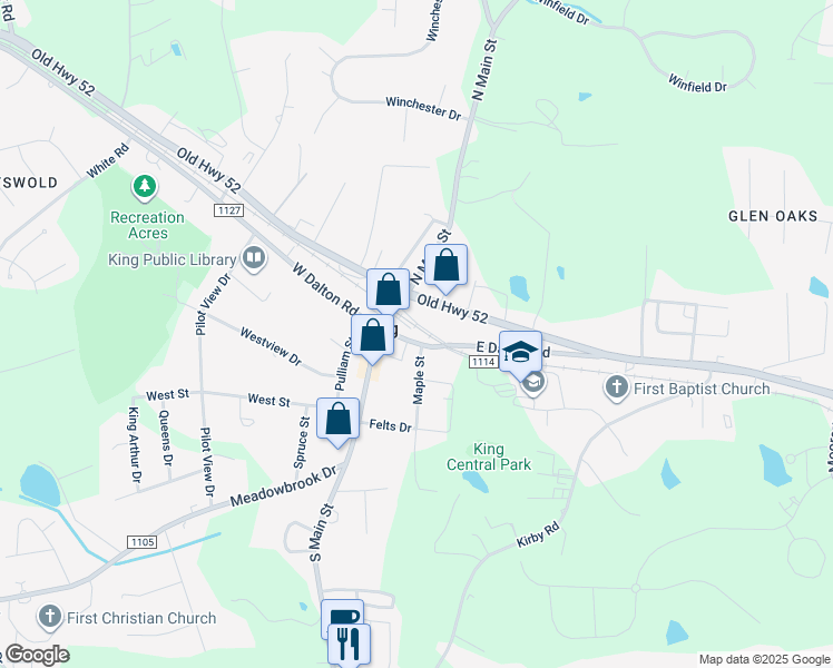 map of restaurants, bars, coffee shops, grocery stores, and more near 127 E Dalton Rd in King