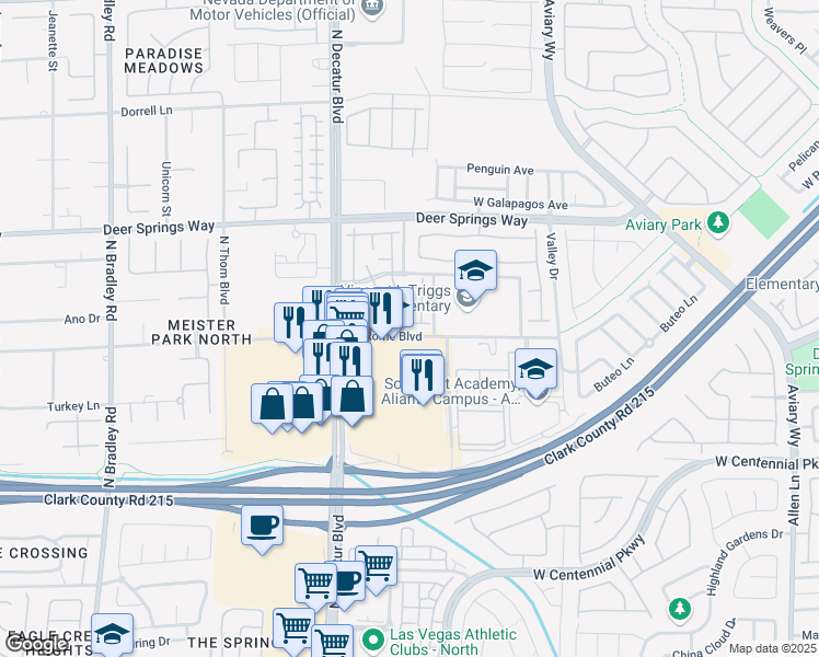 map of restaurants, bars, coffee shops, grocery stores, and more near 4625 Centisimo Drive in North Las Vegas
