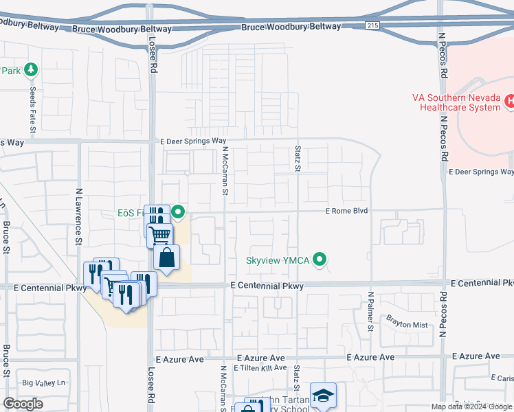 map of restaurants, bars, coffee shops, grocery stores, and more near 6607 Watervale Court in North Las Vegas