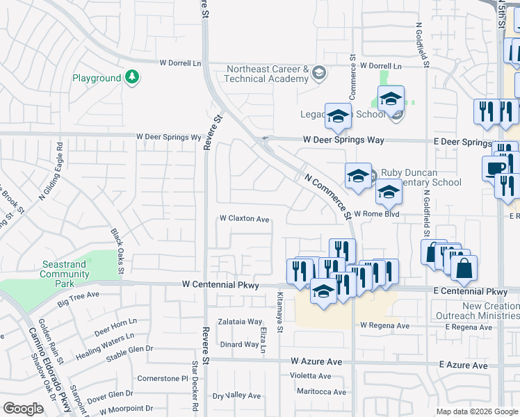 map of restaurants, bars, coffee shops, grocery stores, and more near 533 Regal Robin Way in North Las Vegas