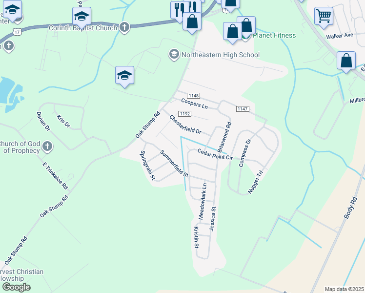 map of restaurants, bars, coffee shops, grocery stores, and more near 2014 Cedar Point Circle in Elizabeth City
