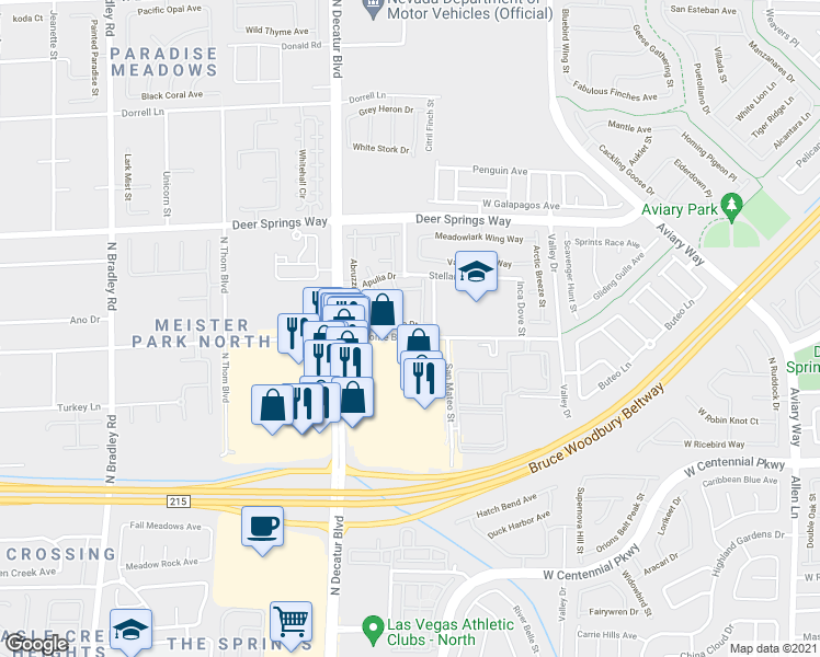 map of restaurants, bars, coffee shops, grocery stores, and more near 4575 Centisimo Drive in North Las Vegas