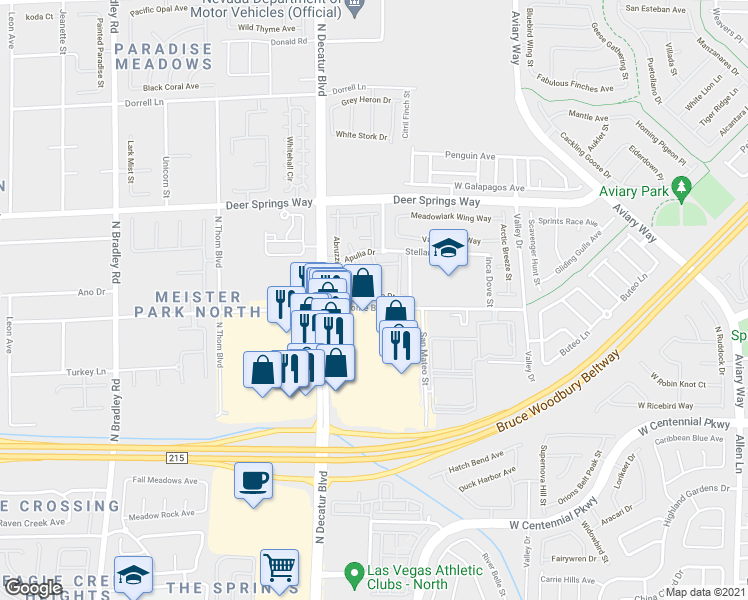 map of restaurants, bars, coffee shops, grocery stores, and more near 4655 Centisimo Drive in North Las Vegas