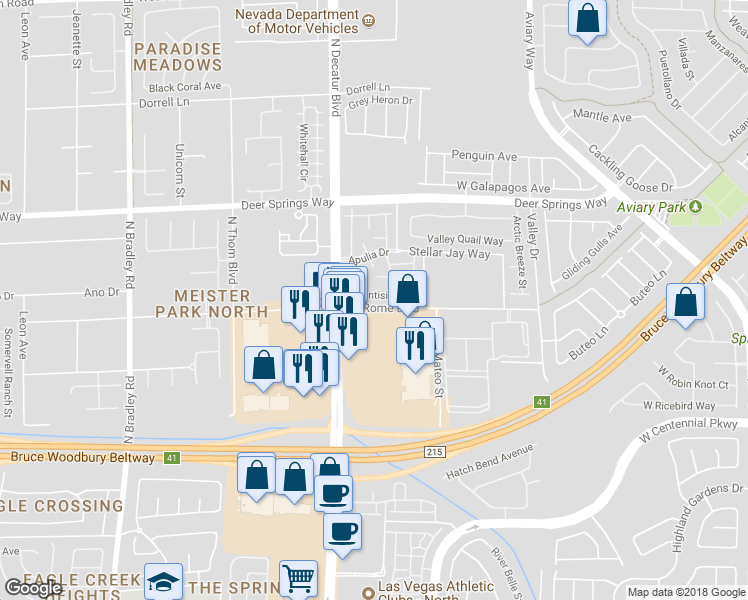 map of restaurants, bars, coffee shops, grocery stores, and more near 4655 Centisimo Drive in North Las Vegas