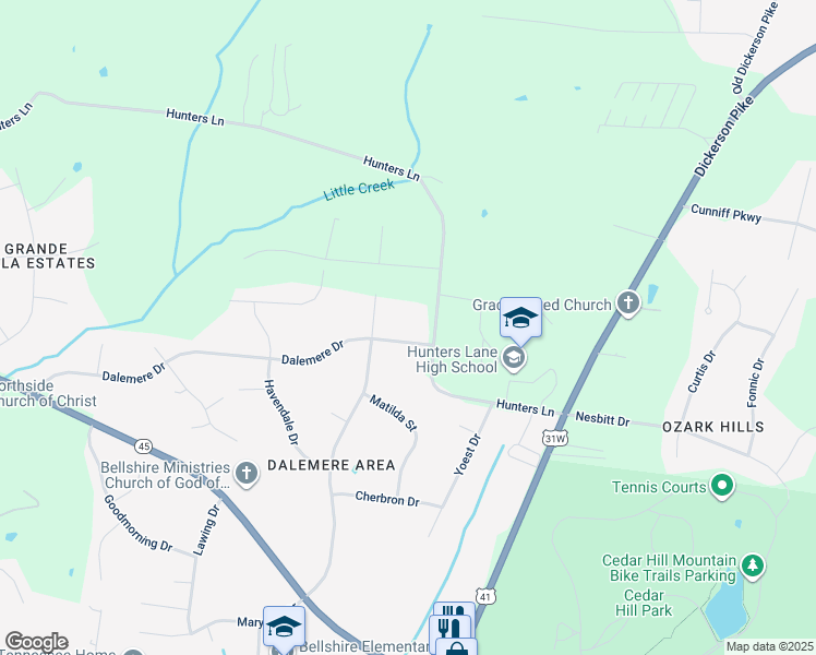 map of restaurants, bars, coffee shops, grocery stores, and more near 1186 Hunters Lane in Nashville