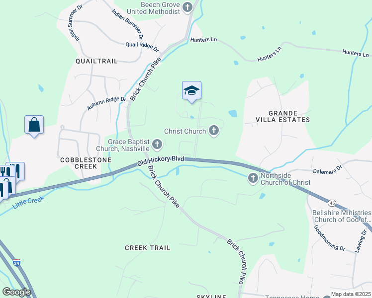 map of restaurants, bars, coffee shops, grocery stores, and more near 1420 Old Hickory Boulevard in Nashville