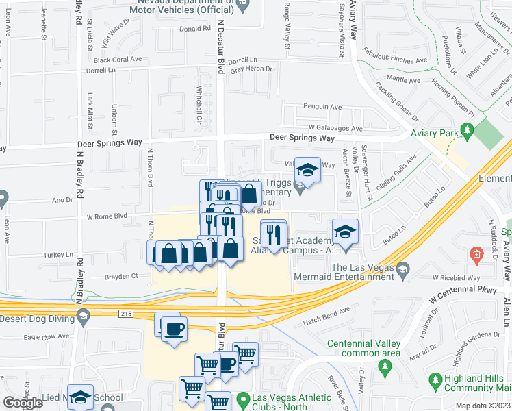 map of restaurants, bars, coffee shops, grocery stores, and more near 4655 Centisimo Drive in North Las Vegas