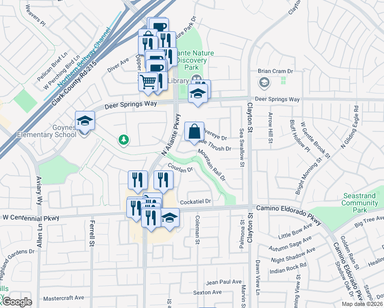 map of restaurants, bars, coffee shops, grocery stores, and more near 2425 Mountain Rail Drive in North Las Vegas