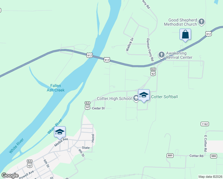 map of restaurants, bars, coffee shops, grocery stores, and more near 126 Bland in Cotter