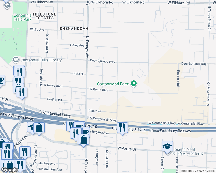 map of restaurants, bars, coffee shops, grocery stores, and more near 7060 West Rome Boulevard in Las Vegas