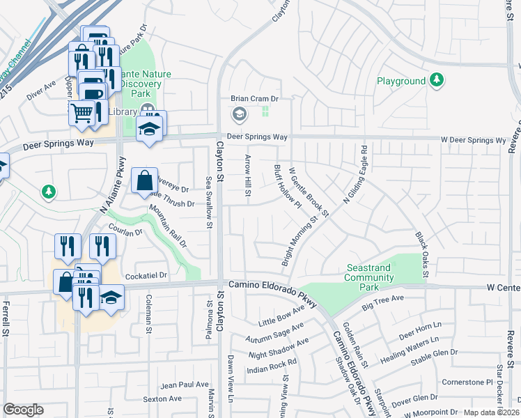 map of restaurants, bars, coffee shops, grocery stores, and more near 6520 Night Owl Bluff Avenue in North Las Vegas