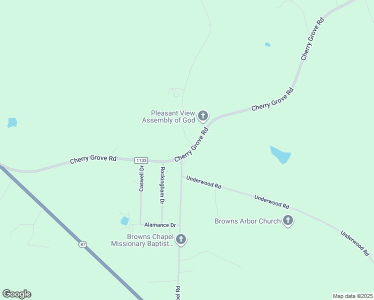 map of restaurants, bars, coffee shops, grocery stores, and more near 10968 Cherry Grove Road in Reidsville