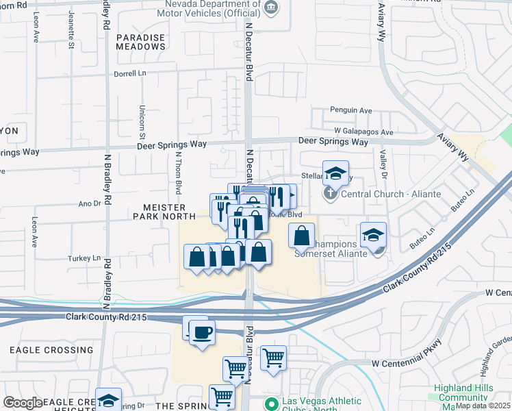 map of restaurants, bars, coffee shops, grocery stores, and more near 6625 Abruzzi Drive in North Las Vegas