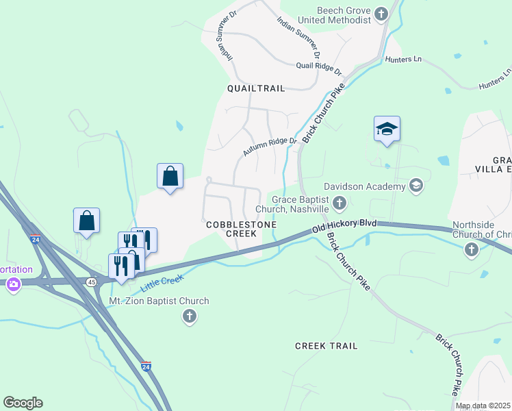 map of restaurants, bars, coffee shops, grocery stores, and more near 5425 Daniel Ray Drive in Nashville