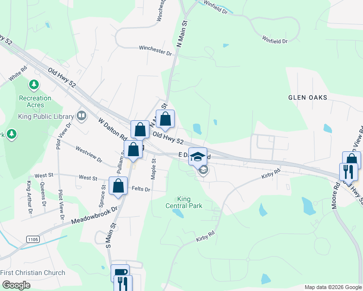 map of restaurants, bars, coffee shops, grocery stores, and more near 310 East King Street in King
