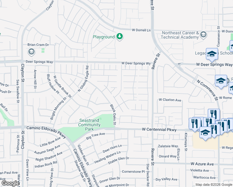 map of restaurants, bars, coffee shops, grocery stores, and more near 6613 Dome Rock Street in North Las Vegas