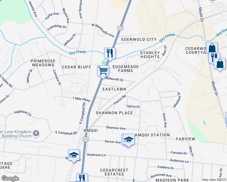 map of restaurants, bars, coffee shops, grocery stores, and more near 137 Odette Street in Nashville