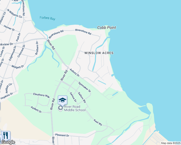 map of restaurants, bars, coffee shops, grocery stores, and more near 2087 Rivershore Road in Elizabeth City
