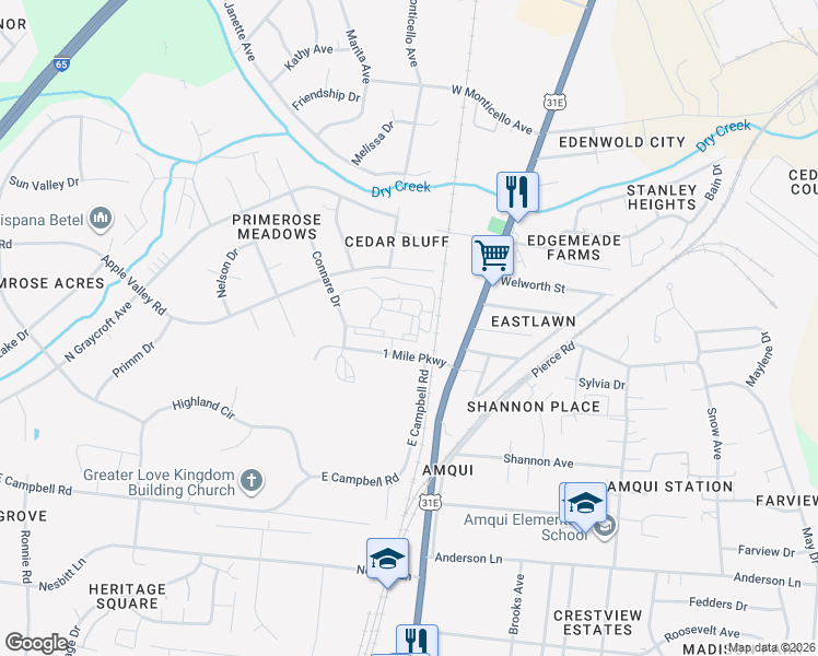 map of restaurants, bars, coffee shops, grocery stores, and more near 110 1 Mile Parkway in Nashville