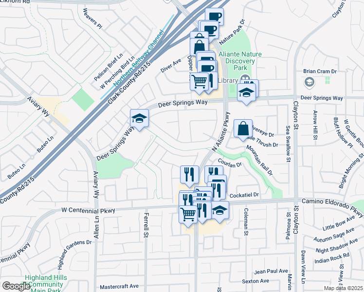 map of restaurants, bars, coffee shops, grocery stores, and more near 2909 Tropicbird Drive in North Las Vegas